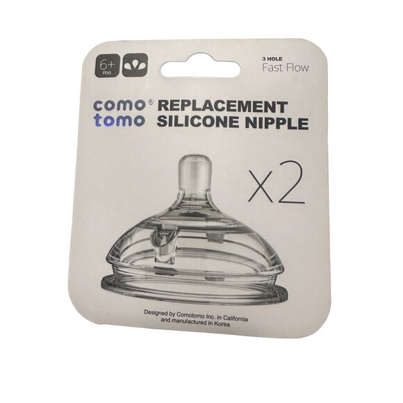 Comotomo Nipple Silicone Replacements x2 Fast Flow Baby Bottle Supplies - Picture 1 of 6